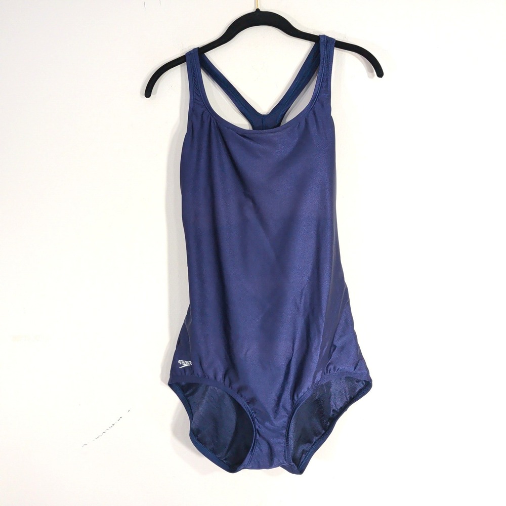 Speedo Navy One Piece Swimsuit; Racerback Sporty Athletic